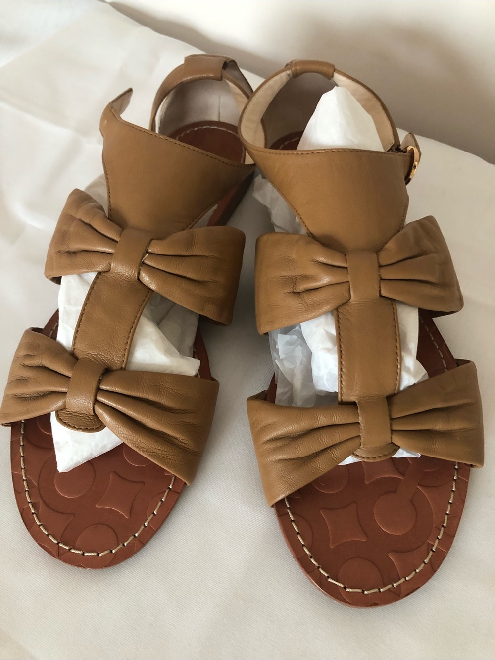 Coach Tan Bow Soft Leather Sandals